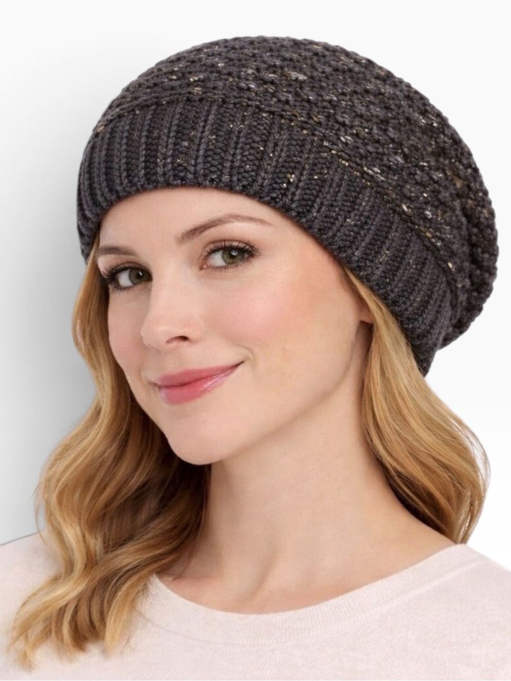 Gap Cable Knit Slouchy Beanie Hat Women or unisex One Size Gray Cotton & Acrylic